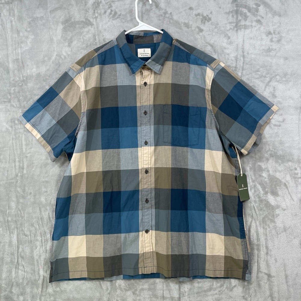 NEW Mutual Weave Men's 2XL Button Down Plaid Buffalo Teal Short Sleeve Shirt NWT